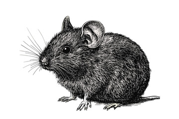 Vintage wildlife illustration, hand-drawn mouse in old engraving style, black sketch effect, animal art, wall decor, trendy decor, classic art, retro design