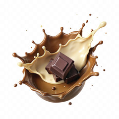 abstract 3d chocolate and milk splash isolated on white background