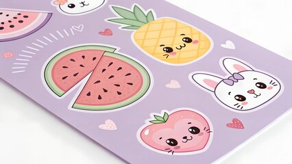 Cute Kawaii Stickers: Fruits and Animals