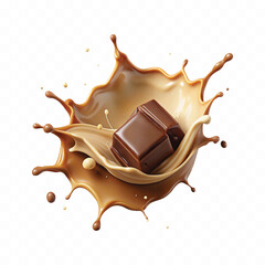 abstract 3d chocolate and milk splash isolated on white background