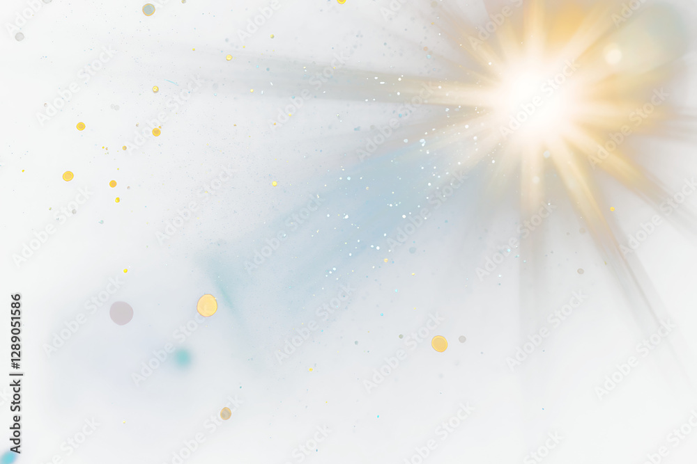 Poster bright light rays burst through transparent space with glitter.