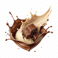 abstract 3d chocolate and milk splash isolated on white background