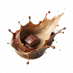 abstract 3d chocolate and milk splash isolated on white background