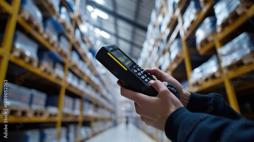 Poster person operating a remote control in an industrial setting