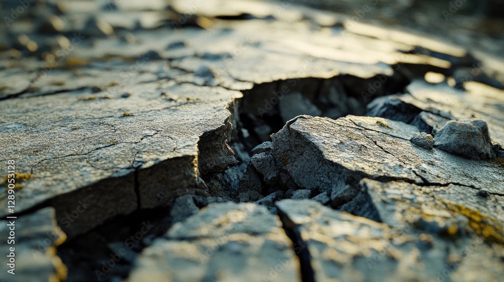 Poster A close-up view of a crack in the ground, ideal for use as a metaphorical representation or for highlighting natural textures