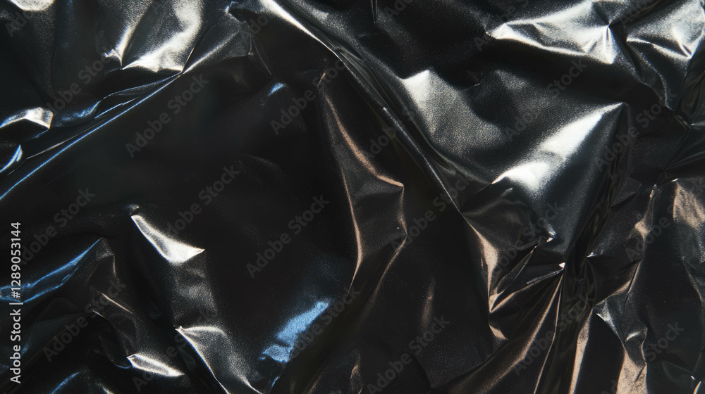 Poster Black rumpled paper texture with defined creases for design and background