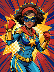 Pop art comic book style super heroine Wearing a mask