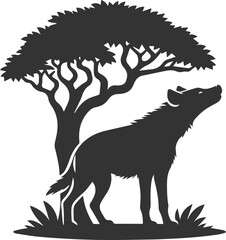 A hyena standing under a tree, sniffing the air vector animal silhouette