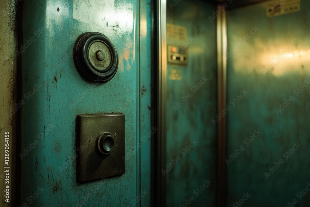 Aufkleber A simple green door with a button on it, perfect for use in scenes about everyday life or modern architecture