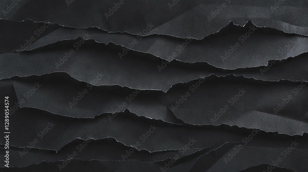Poster abstract overlay of black torn and rumpled paper texture for creative background designs