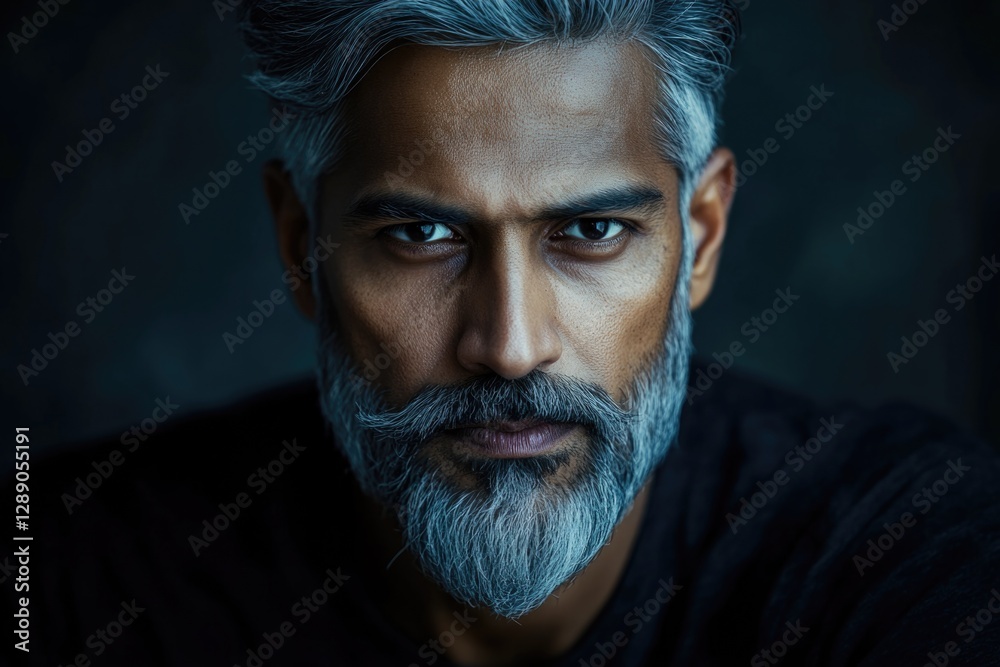 Poster close-up shot of a man's face with a beard, suitable for use in portraiture or as a profile picture