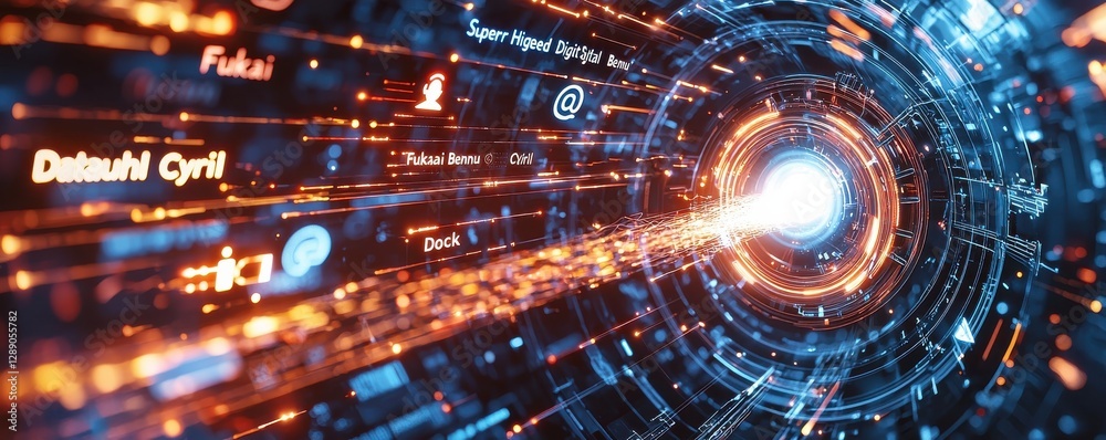 Wall mural futuristic data transfer visualization with high speed and glowing neon elements