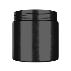 Opened black blank supplement jar mockup, front view, transparent background
