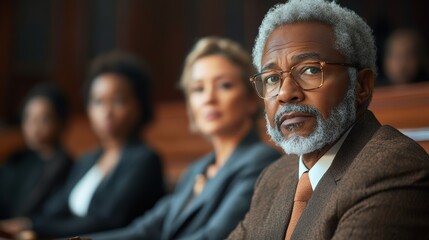 Attentive audience in court, listening intently, immersed in the gravity of the legal proceedings