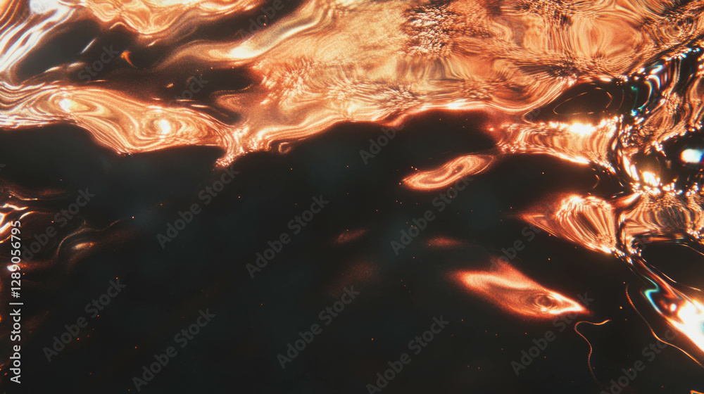 Poster Polished copper texture overlay with fluid abstract patterns for creative design
