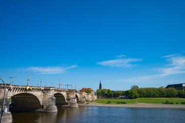 Fototapeta premium Dresden, Germany - May 02, 2024 - A walking tour of Dresden and a tour of the city, and a view of Dresden from the Elbe River