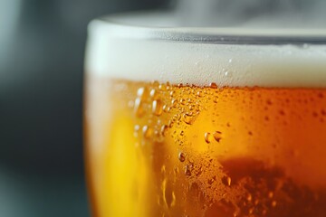 Cold refreshing beer with foam and bubbles