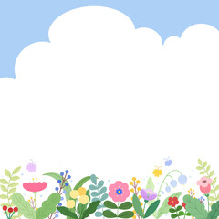 frame with flowers and butterflies