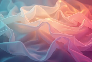 Fototapeta premium Delicate Pink to Blue Gradient Silk Fabric Flowing Gracefully