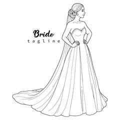 Fototapeta premium Vintage Wedding Bridal Wear Fashion Boutique, Bridesmaid, Bridal Gown Logo Vector Line Illustration