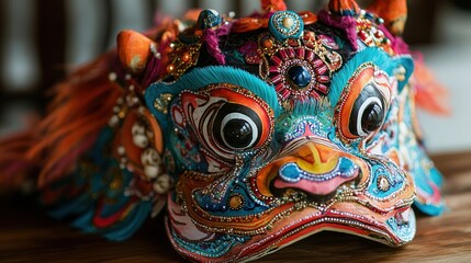 Fototapeta premium Ornate Colorful Lion Dance Mask Exquisite Detail