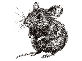 Old engraving style wildlife illustration, hand-drawn mouse in black sketch effect, animal art, trendy decor, vintage wall art, retro wildlife decor, home accents