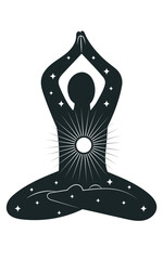 Human, person silhouette with sun and stars inside, concept of having harmony in mind and body. Hand drawn isolated vector illustration in flat design