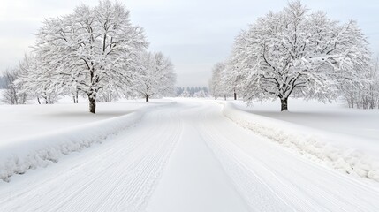 Obraz premium Snowy Winter Path Through Trees