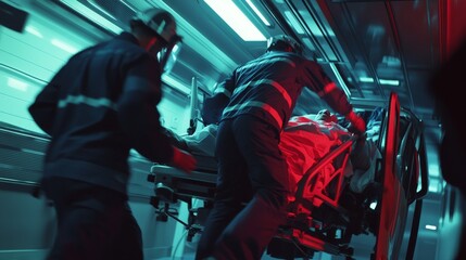 Hospital rush as a trauma patient arrives in critical condition. Featuring immediate medical response and care