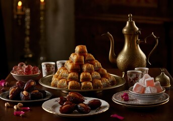 Fototapeta premium Iftar Table, Ramadan Kareem Background