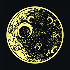 Illustration of a full yellow moon with craters 