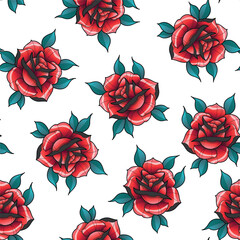 Seamless pattern color roses with leaf