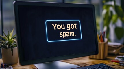 The desktop notification warns of incoming junk mail, a sign of relentless marketing and unsolicited ads.