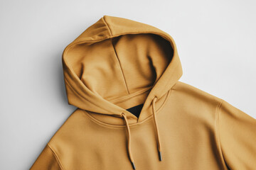 Blank mustard yellow hoodie mockup on white background for design customization and print