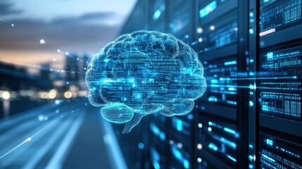 Exploring ai integration in data centers technology hub digital illustration urban environment futuristic viewpoint innovation concept