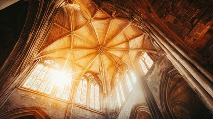 Majestic Gothic Architecture with Sunlight Streaming Through Windows