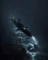 Fototapeta premium A submarine in the depths of the ocean hidden unde_007