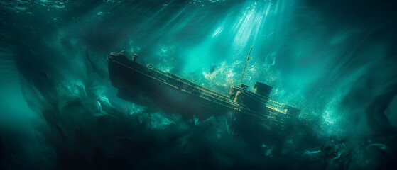 Fototapeta premium A submarine in the depths of the ocean hidden unde_008