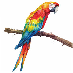 vibrant parrot perched on a tropical branch cartoon style watercolor
