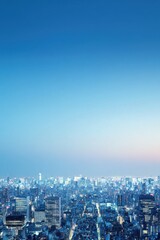 Naklejka premium Cityscape dawn urban skyline view tokyo aerial photography serene atmosphere panoramic perspective