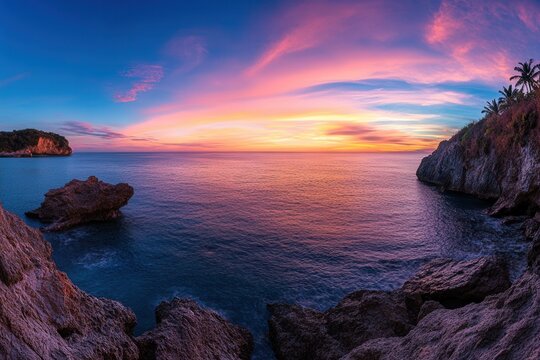 Panoramic Sunset Over Coastal Rocks