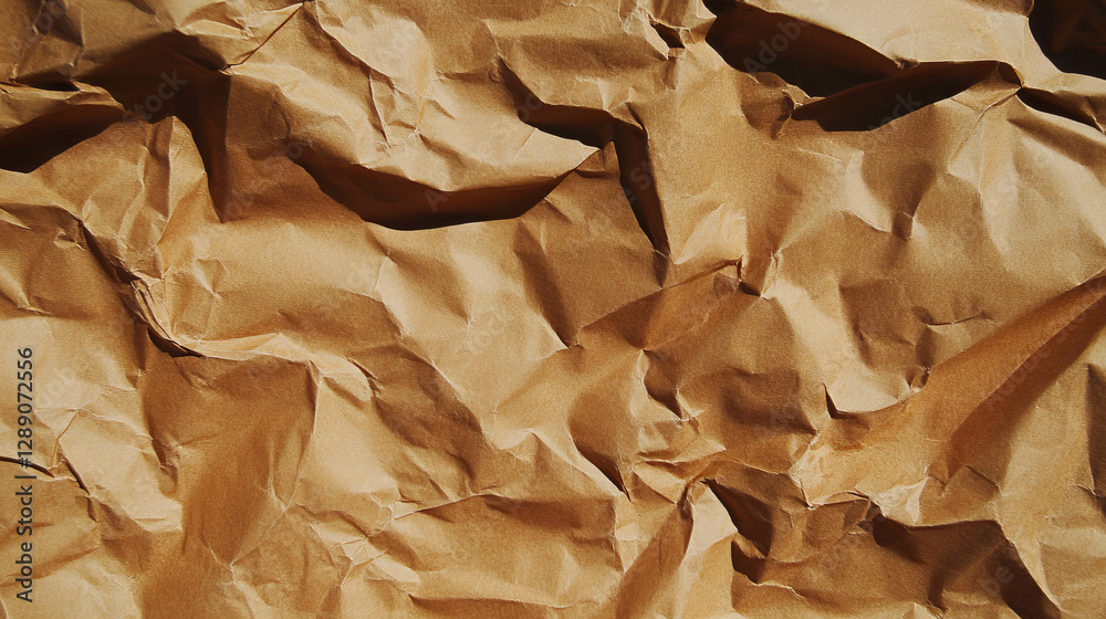 Poster textured brown crumpled craft paper surface for design and craft projects