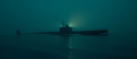 Obraz premium The submarine is on the surface steam rising from _005