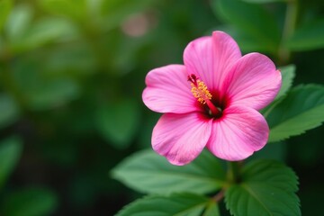 Pink flower with leaves in a garden isolation, flower with leaves, blossom, plant