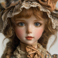 Antique Doll Vintage Toy Isolated on White Background