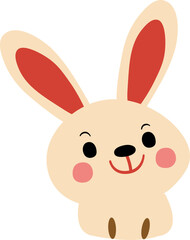 Cartoon rabbit face smiling, done in soft pastel colors and having a playful, cheerful design.