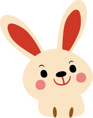 Cartoon rabbit face smiling, done in soft pastel colors and having a playful, cheerful design.