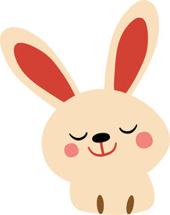 Cartoon rabbit face smiling, done in soft pastel colors and having a playful, cheerful design.