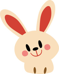 Cartoon rabbit face smiling, done in soft pastel colors and having a playful, cheerful design.