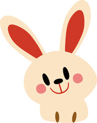 Cartoon rabbit face smiling, done in soft pastel colors and having a playful, cheerful design.
